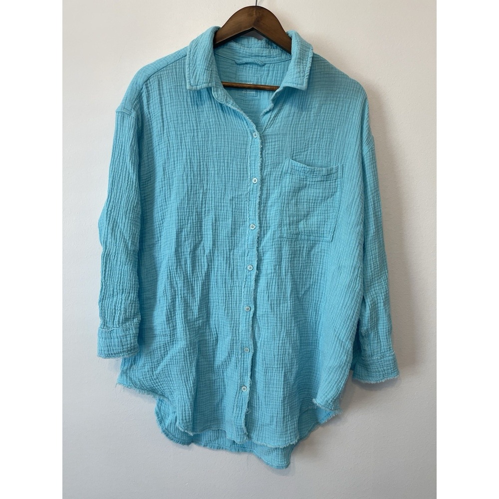 Aerie Pool To Party Shirt Gauze Small Blue Coastal Beach Vacation Boho Summer - Picture 4 of 9